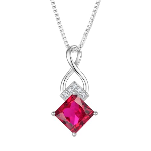 Infinity Necklace 925 Sterling Silver Princess Cut Pendant Birthstone Jewelry for Women - color: Red