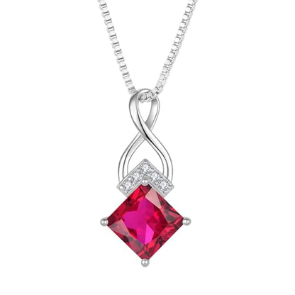 Infinity Necklace 925 Sterling Silver Princess Cut Pendant Birthstone Jewelry for Women - color: Red