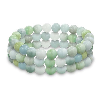 Bling Jewelry Genuine 8MM Gemstone Ball Bead Stretch Bracelet Stackable (3 Set) - color: Aquamarine