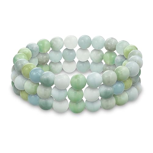 Bling Jewelry Genuine 8MM Gemstone Ball Bead Stretch Bracelet Stackable (3 Set) - color: Aquamarine