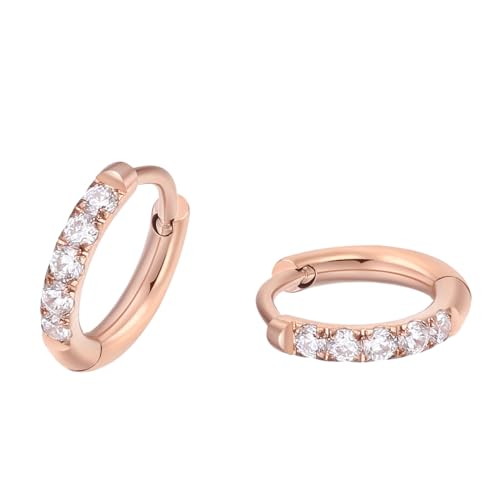 316L Surgical Steel Huggie Hoop Earrings | Dainty Pave Cubic Zirconia Cartilage Tiny Earring for Sensitive Ears Hypoallergenic Lightweight for Women Men - style: Rose Gold Plated,20G*8mm
