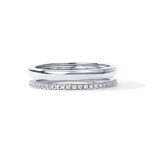 PAVOI 18K Gold Plated Cubic Zirconia Dual Stacking Rings for Women | Gold Eternity Band for Women | Thumb Ring - color: White Gold