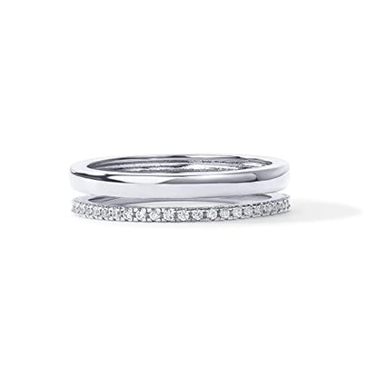 PAVOI 18K Gold Plated Cubic Zirconia Dual Stacking Rings for Women | Gold Eternity Band for Women | Thumb Ring - color: White Gold
