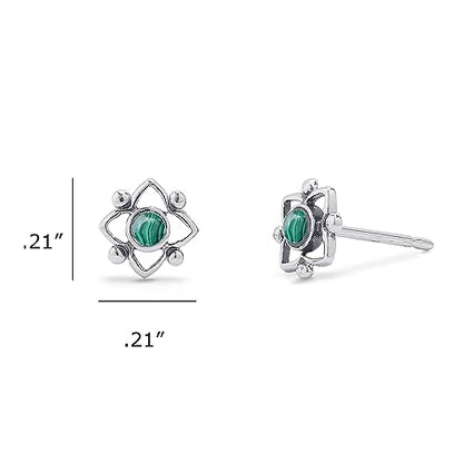 Boma Jewelry Sterling Silver Flower Shaped Dot Stud Earring - color: Malachite
