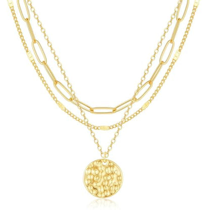 3Pcs Set Gold/Silver Layered Necklaces 14K Gold Plated Dainty Coin Pendant Beaded Paperclip CZ Chain for Women Hypoallergenic Stackable Choker Necklace Set Gifts - color: Gold 3 Pcs Coin