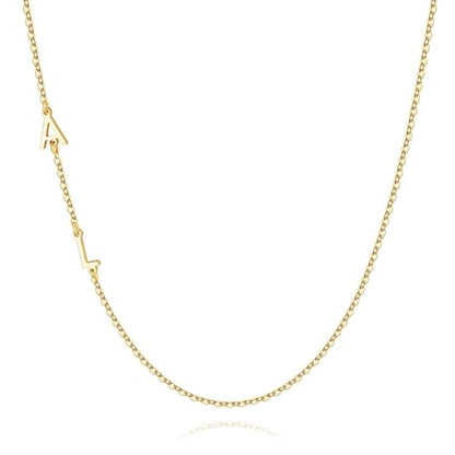 M MOOHAM Sideways Two Initial Necklaces for Women Girls Birthday Gifts | Dainty 14K Gold-Plated, Custom Initial Necklace, Letter Necklace Jewelry, Birthday Gifts for Women Wife Mom Sister Friends - color: initial A & initial L