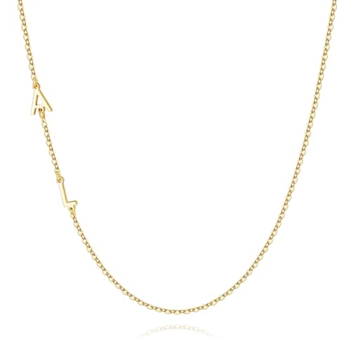 M MOOHAM Sideways Two Initial Necklaces for Women Girls Birthday Gifts | Dainty 14K Gold-Plated, Custom Initial Necklace, Letter Necklace Jewelry, Birthday Gifts for Women Wife Mom Sister Friends - color: initial A & initial L