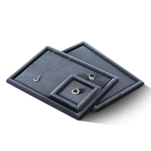 Velvet Jewelry Display Tray for Ring Earrings Necklace Bracelet Flat Tray - color: Gray, size: 12.99 × 9.06 in