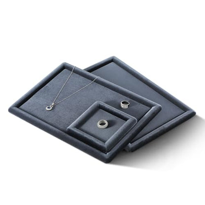 Velvet Jewelry Display Tray for Ring Earrings Necklace Bracelet Flat Tray - color: Gray, size: 12.99 × 9.06 in
