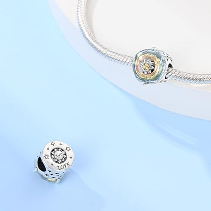HappyStar 925 Sterling Silver Charms for Bracelets and Necklace Dangle Pendants Beads Charms Fits Charms Bracelets for Woman Jewelry Gifts (with one Spacer Bead Charms) - style: Clear Sun Beads