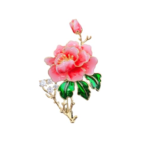 Peony Flower Brooch Pins for Women Gold-Tone Elegant Crystal Green Pink Enamel Floral Lapel Pins for Clothes Hat Dress Accessories Wedding Party Prom Fashion Jewelry