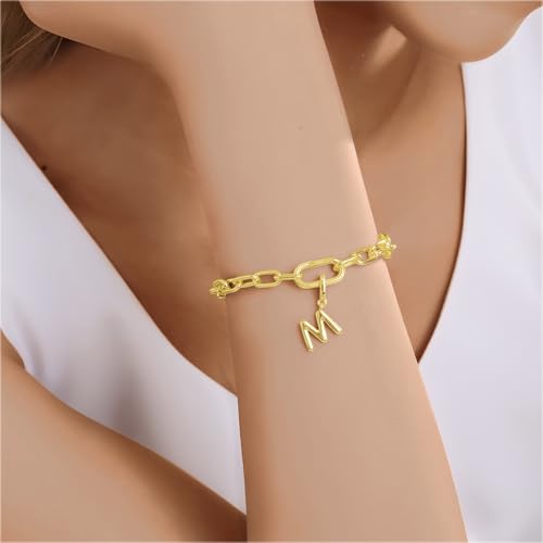 OVRUNS Initial Charm for Women Letter Bracelet Necklace Charms With Clasp | Alloy,nickel,safe for sensitive skin,Pendant with install clasp,fits bracelets with necklaces,great for gift - color: Gold, style: Letter M