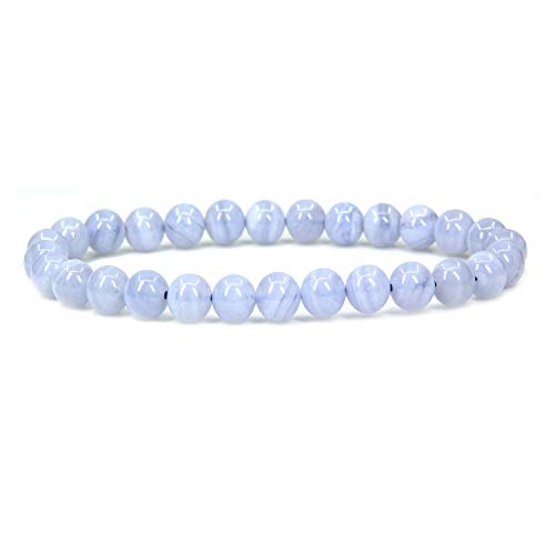 Angelstones Gemstones 6mm Round Beads Healing Crystal Bracelet for women | Natural Gemstone, Handmade Gifts for Women, Healing Crystal Round Beaded Stretch Bracelets, Unisex Jewelry for Women and Men - color: Blue Lace Agate