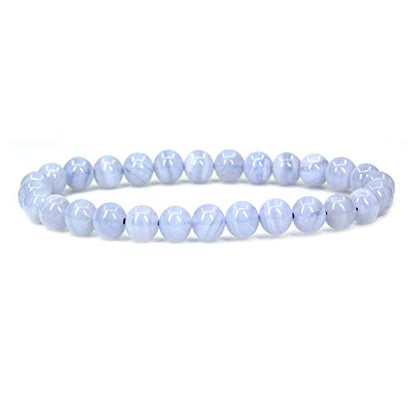 Angelstones Gemstones 6mm Round Beads Healing Crystal Bracelet for women | Natural Gemstone, Handmade Gifts for Women, Healing Crystal Round Beaded Stretch Bracelets, Unisex Jewelry for Women and Men - color: Blue Lace Agate