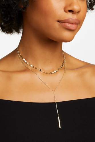 14K Gold Plated Y Necklace for Women – Dainty Lariat Long Pendant Chain, Layered Drop Necklace for V Neck Dress, Simple Sexy Cleavage Jewelry Gifts for Women - color: Gold - Double layered - Sugar cube