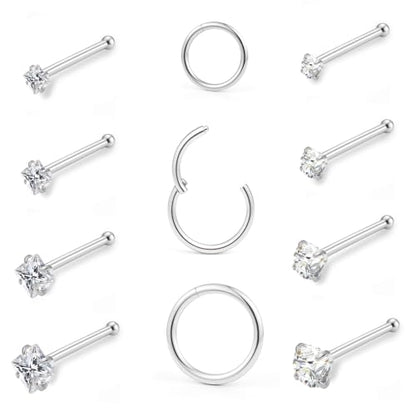 20g Nose Rings Studs and 18g Nose Rings Hoops for Women Men: Hypoallergenic Surgical Stainless Steel Threadless Corkscrew/L Shape/Straight Nose Studs Round Square Simulated Diamond CZ 1.5/2/2.5/3mm Nose Bone Studs Hinged Clicker Segment Nose Hoops Septum
