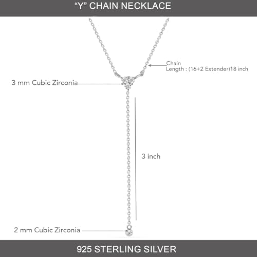 LeCalla 925 Sterling Silver CZ Necklace for Women Jewelry Lightweight Adjustable Lariat Zirconia Choker Y Chain Necklace - color: Zirconia Y Necklace
