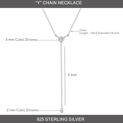 LeCalla 925 Sterling Silver CZ Necklace for Women Jewelry Lightweight Adjustable Lariat Zirconia Choker Y Chain Necklace - color: Zirconia Y Necklace