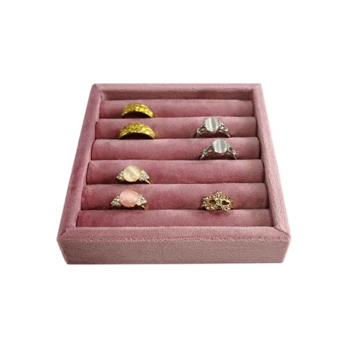 SCIKHETF Velvet 5 Slots Ring Earrings Trays Small Showcase Display Travel Ring Holder & Organizer (Pink) - color: Pink