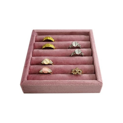 SCIKHETF Velvet 5 Slots Ring Earrings Trays Small Showcase Display Travel Ring Holder & Organizer (Pink) - color: Pink