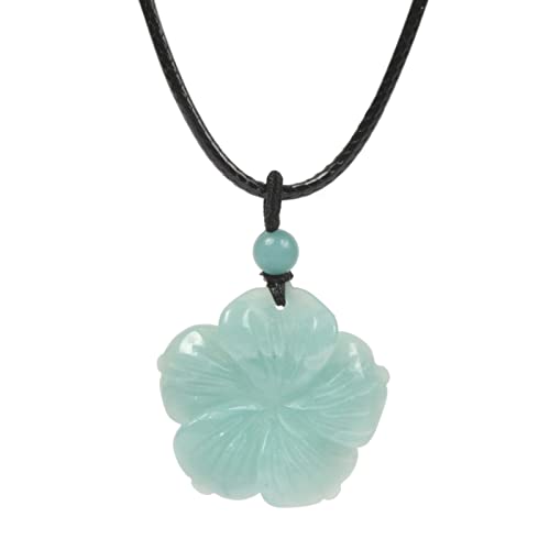 Justinstones Hand Carved Healing Crystals Gemstone Hawaii Flower Pendant Hand Weaving Wax Rope Necklace 22 inch - color: Blue Amazonite