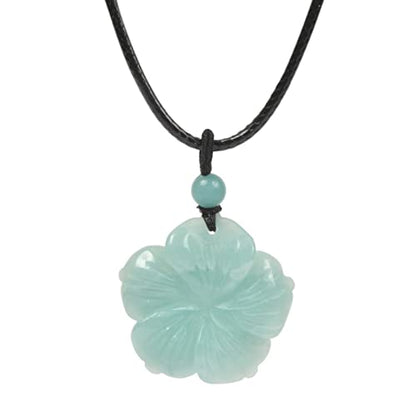 Justinstones Hand Carved Healing Crystals Gemstone Hawaii Flower Pendant Hand Weaving Wax Rope Necklace 22 inch - color: Blue Amazonite