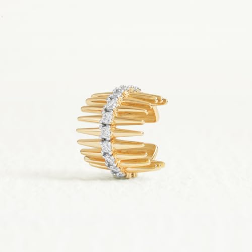 Sparkle Ear Cuff for Women, Non Piercing Single | 14K Gold Plated Brass, Clear Cubic Zirconia Accents, Fixed 3.8-3.9 mm Opening, Single Non-Piercing Cuff For Ear Stacks - style: Spike Sparkle