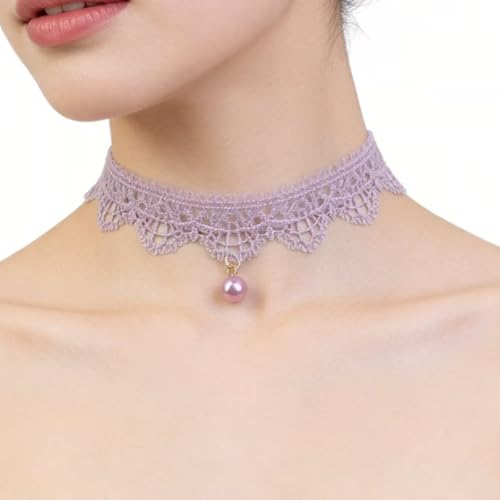 Pink Lace Choker Necklace Set, 10 Pieces - color: Purple