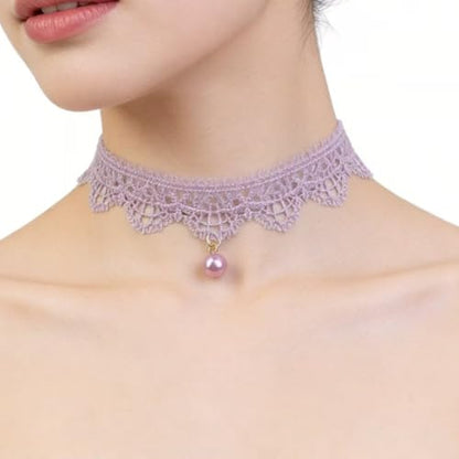 Pink Lace Choker Necklace Set, 10 Pieces - color: Purple
