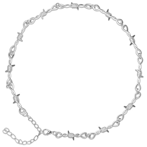 Stainless Steel Gothic Y2K Punk Rock Emo Biker Pendant Necklace | Cosplay Vintage Viking Alt Edgy Fashion Charm Necklace Jewelry for Men Women Active Daily Wear - style: Barbed Wire(Adjustable)