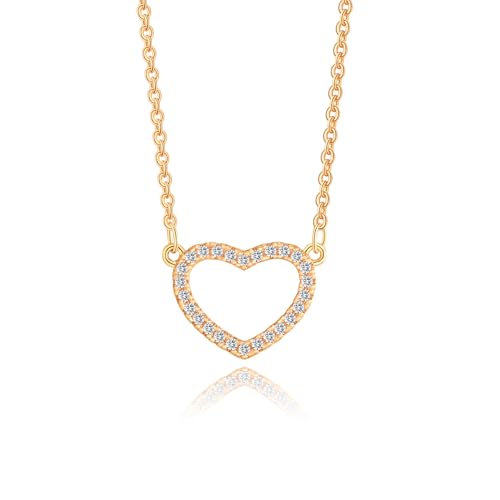 Gold Plated Pendant Necklaces for Women Cubic Zirconia Accent 18 Inch Adjustable Chain Hypoallergenic Gift for Wife Mom Birthday Valentines Day - style: CZ hollow heart