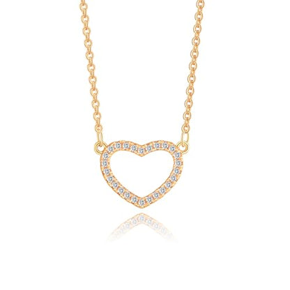 Gold Plated Pendant Necklaces for Women Cubic Zirconia Accent 18 Inch Adjustable Chain Hypoallergenic Gift for Wife Mom Birthday Valentines Day - style: CZ hollow heart