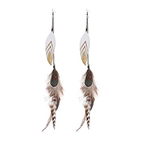 RUOFFETA Long Feather Earrings for Women, Boho Bohemian Earrings Multicolor Tassel Handmade Feather Earrings for Women Dangling - style: Style F