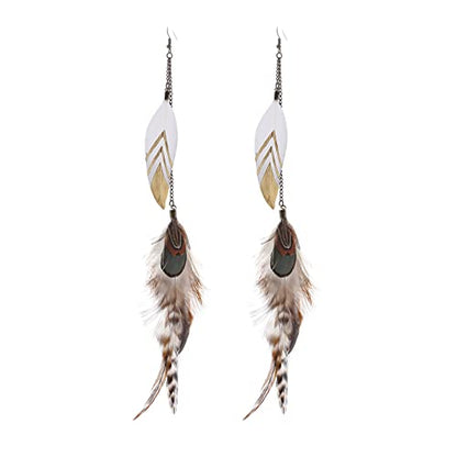 RUOFFETA Long Feather Earrings for Women, Boho Bohemian Earrings Multicolor Tassel Handmade Feather Earrings for Women Dangling - style: Style F