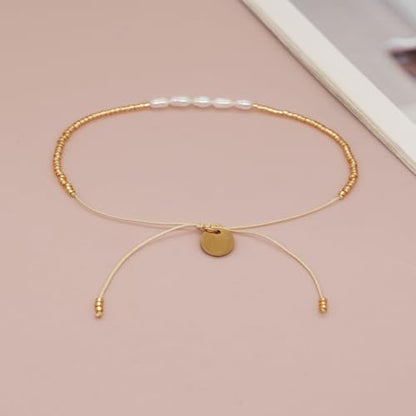 Adjustable Miyuki Beaded Bracelet for Women, Double Row Miyuki Beads | Miyuki beads, adjustable fit, braided construction, double-row design, party styling, bracelet jewelry for casual styling - color: Gold