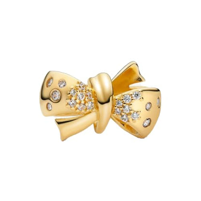 925 Sterling Silver Charms Pendants Mom Heart Dog koi fish Sea Turtle Football Charms for bracelet Pendants Beads Mom Sister Wife Family, Friends, Birthday gifts - style: Bow Charm-Gold