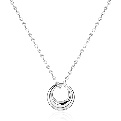 S925 Silver Women's Bar Necklace/Double Circle Layered Y Necklace Chain Adjustable Long/Tiny Pendant Chain Choker for Lady Gift - style: Open Circle