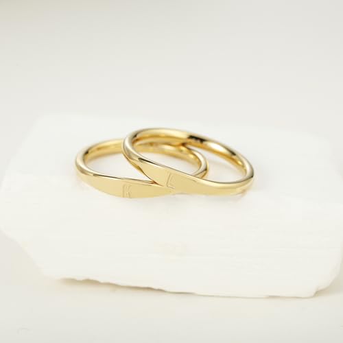 Gold Initial Rings for Women Non Tarnish Thumb Rings for Teen Girls 14K Gold plated for Women - color: K