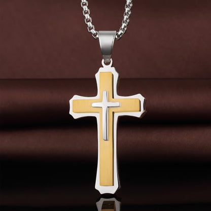 Men's Cross Necklace 316L Stainless Steel Large Heavy Cross Pendant for Men Polished Jewelry Rolo Chain with 22'' 24'' 26'' - color: D-silver and gold-tone, size: 26 inch