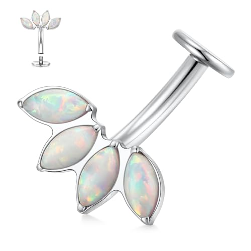 G23 Titanium Belly Jewelry 14G Flat Bottom Floating Belly Button Rings Curved Belly Barbell Navel Ring Belly Piercing 8/10/12/14mm Navel Rings Belly Piercings Jewelry for Women - color: Style4:Silver,4 Horse Eye White Opal