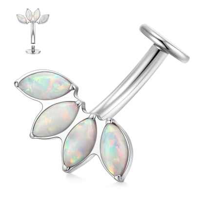 G23 Titanium Belly Jewelry 14G Flat Bottom Floating Belly Button Rings Curved Belly Barbell Navel Ring Belly Piercing 8/10/12/14mm Navel Rings Belly Piercings Jewelry for Women - color: Style4:Silver,4 Horse Eye White Opal