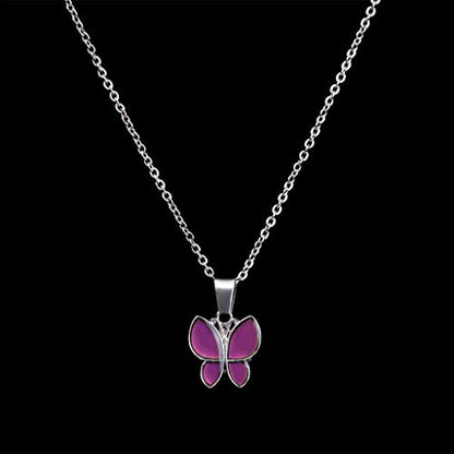 FM FM42 Temperature Sensing Color Changing Pendant Necklace with 19.29" Stainless Steel Rolo Chain - color: Butterfly-2