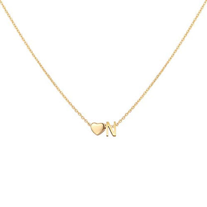 Glimmerst Initial Heart Necklace 18K Gold Plated Stainless Steel Tiny Heart Letter Necklace Personalized Monogram Name Necklace for Women - style: N
