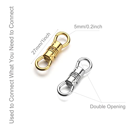 Zpsolution Double Opening Charm Attachment Clasp Swivel Pendant Holder | Swivel Bails For Pendants, Dual Ended Connecter Charm, Double Carabiner Necklace Fastener, Swivel Dog Clasp - color: 4 Silver