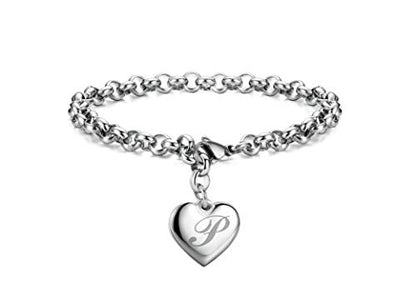 Monily Birthday Gifts for Women Initial Charm Bracelets for Women Letters Alphabet Heart Bracelet for Women - color: P: Heart