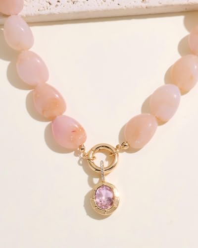 Chunky Colorful Bead Necklace Summer Fashion Statement Boho Beaded Chunky Necklace for Women Adjustable Length Lightweight Cool Suitable for Beach Vacation Daily Wear & Summer Parties - color: Pink-A