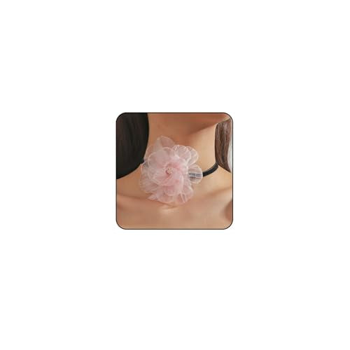 Rose Black Velvet Floral Choker Necklace - Camellia Daisy Rosette - Spring Summer Flower Jewelry - color: Pink 2