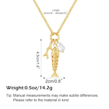Fish Necklace for Women Gold Plated Fish Pendant Adjustable Necklace Bohemian Beach Jewelry - style: Fish & coral
