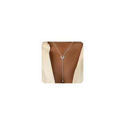14K Gold Plated Layered Lariat Necklace for Women - Waterproof Non-Tarnish Dainty Gold Chain Necklace, Long Boho Statement Jewelry for Wedding, Prom, Summer Vacation Gifts - color: CZ Y Necklace-Silver