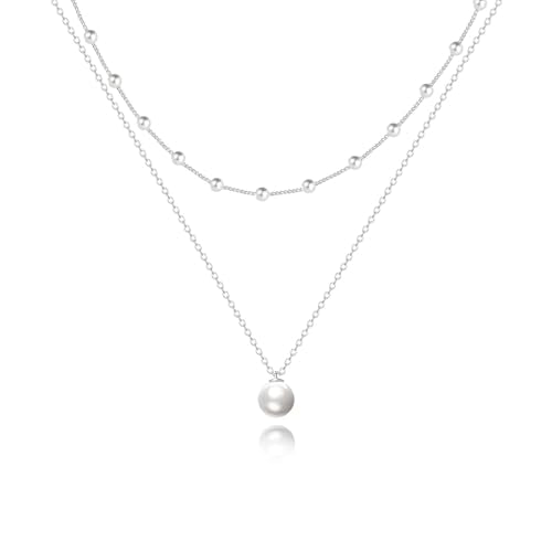HERIER Gold Jewelry Set for Women - Dainty 14K Gold/Silver Plated Pearl Choker Necklace, Drop Earrings & Bracelets - Wedding Trendy Pearl Jewelry Gift - color: Satellite Pearl Set-Silver